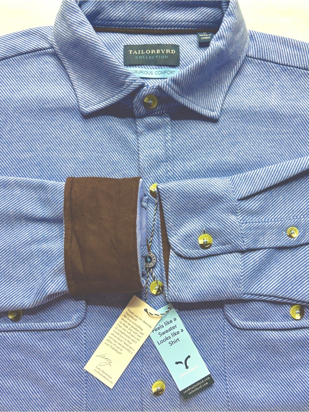 Tailorbyrd NWT Luxurious Comfort Stretch Overshirt Men’s M Blue Button Down